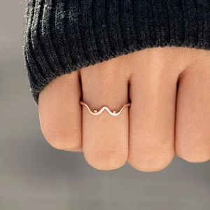 Bague vague minimaliste en argent sterling S925 avec finition en or rose pour femme