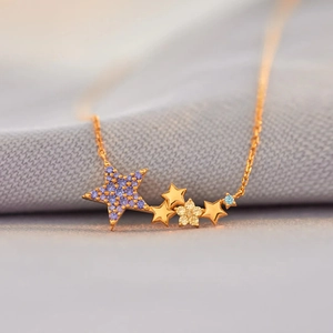 S925 sterling silver gold necklace with colorful star pendants and cubic zirconia