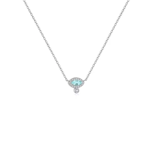Elegant s925 sterling silver evil eye pendant necklace with blue gemstone and pavé stones