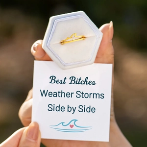Golden S925 silver wave ring with opal stone, gift box and friendship message card