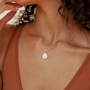 Elegant S925 sterling silver baroque freshwater pearl necklace with a thin golden chain