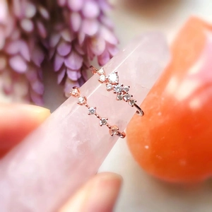 Elegant s925 silver rose gold ring set with sparkling zircon on crystal stones