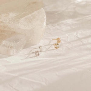 925 Sterling Silver Zirconia Stud Earrings For Women Small Rectangular Geometric Minimalist Fashion Western Style Jewelry Gift