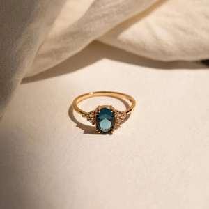 925 Sterling Silver Oval Blue Gemstone Ring For Women Gold Plated Rhinestone Pave Fashion Jewelry Finger Ring Accessory