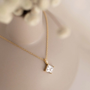S925 Sterling Silver Square Zirconia Pendant Necklace For Women Minimalist Fashion Gold Silver Plated Dainty Clavicle Chain Jewelry