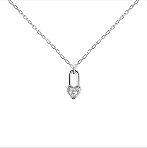 Minimalist S925 sterling silver necklace with heart padlock pendant and sparkling zircon