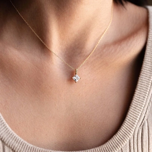 Elegant s925 silver gold square zircon necklace on woman's neck for fashion style