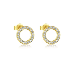 Boucles d'oreilles rondes en argent S925 doré avec sertissage de zircons cubiques brillants