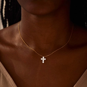 Elegant gold plated S925 sterling silver cross necklace with sparkling cubic zirconia