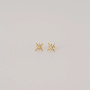 S925 silver gold starburst stud earrings with white opal and small sparkling crystals