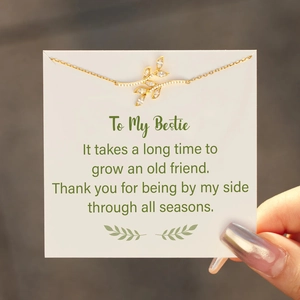 S925 sterling silver gold leaf branch necklace with zircons on To My Bestie card