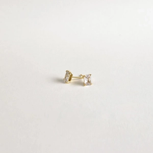 S925 sterling silver rectangular cubic zirconia stud earrings with gold plating