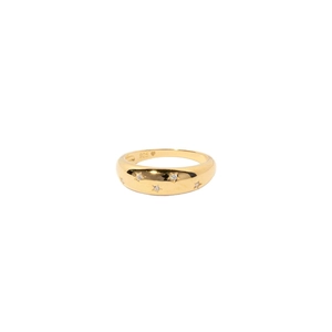 Minimalist S925 sterling silver gold-plated ring with engraved stars and zircon accents