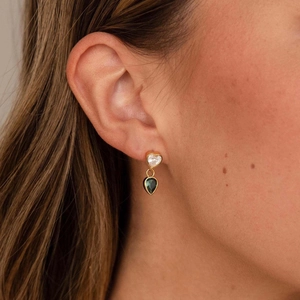 Eleganti orecchini s925 argento oro con zircone a cuore e pietre verdi a forma di pera