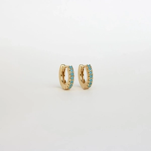 925 Sterling Silver Turquoise Huggie Hoop Earrings For Women Minimalist Pave Blue Turquoise Small Circle Hoop Earrings Jewelry Gift