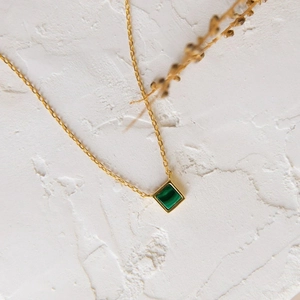 925 Sterling Silver Malachite Square Pendant Necklace Gold Plated Geometric Fashion Clavicle Chain Jewelry For Women Gift