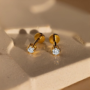 Orecchini a Bottone Labret in Argento Sterling 925 Minimalista Zirconia Pietra Portafortuna con Filettatura per Donna