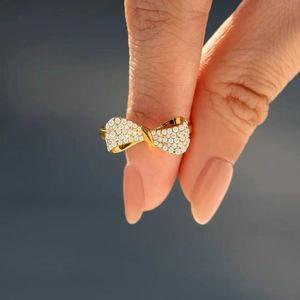 Elegant S925 silver gold bow ring featuring sparkling full diamond micro-pave setting