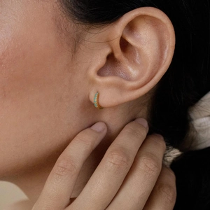 Elegant S925 silver hoop earrings with turquoise stones and gold plating for women