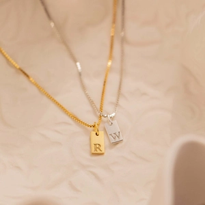 Custom S925 sterling silver necklaces with gold and silver rectangular letter pendants
