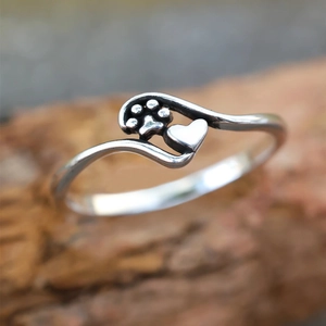 925 Sterlingsilber Hundepfote Herz Ring Für Damen Minimalistische Bypass Offener Ring Süß Haustier Liebhaber Schmuck Geschenk