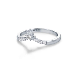 Bague Chevron en Forme de V en Argent Sterling S925 pour Femme avec Étoile en Strass Pavé Bijoux de Mode Minimalistes