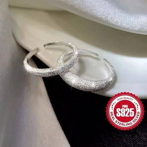 Sparkling S925 sterling silver open ring with a fine frosted sand finish for women