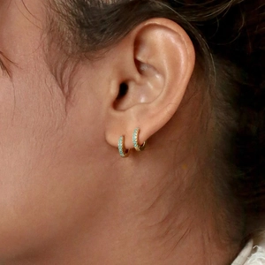 Elegant gold plated s925 silver hoop earrings with pave turquoise stones for women