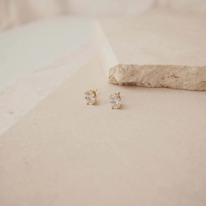 Minimalist 925 Sterling Silver Oval Zirconia Stud Earrings Gold Plated Geometric Fashion Jewelry For Women Everyday Wear