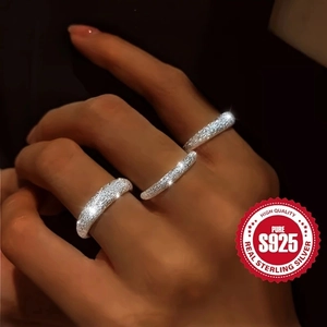 Sparkling S925 sterling silver ring set for women with shimmering textured surface finish
