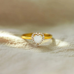 Bague en Argent Sterling S925 Opale de Coeur pour Femmes Plaqué Or Strass Halo Bague de Fiançailles Accessoire Bijoux Mode