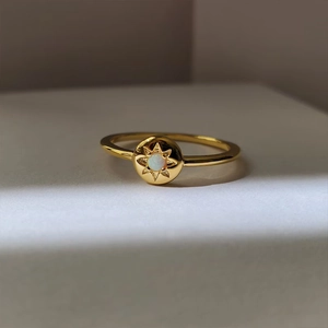 925 Sterling Silver Opal Sunburst Ring For Women Minimalist Eight-Pointed Star Geometric Electroplated Finger Ring Jewelry Gift