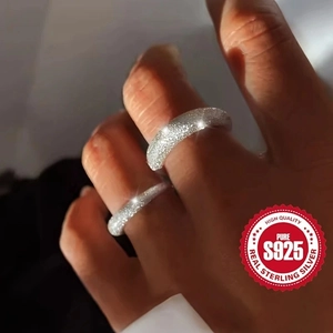 Sparkling S925 sterling silver frosted sand rings for women with starry sky finish
