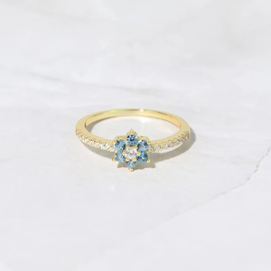 925 Sterling Silver Flower Ring Elegant Blue Rhinestone Pavé Finger Ring Fashion Western Style Jewelry Gift For Women