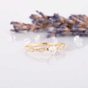 Elegant gold S925 silver heart ring with marquise accents and small round diamonds