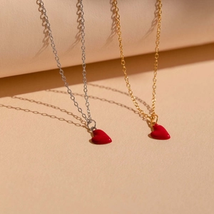 Colliers en argent S925 avec pendentifs cœurs en émail rouge en finitions or et argent