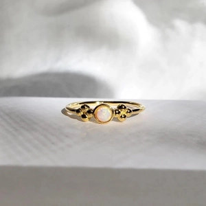 S925 Sterling Silver Minimalist Opal Flower Ring For Women Gold Plated Round Opal Bead Adjustable Fashion Finger Ring Jewelry