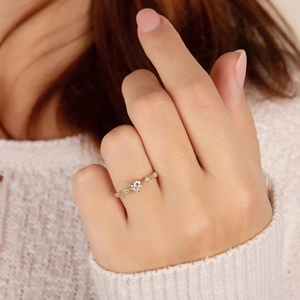 Elegant S925 silver heart shaped gold ring with marquise diamonds on hand