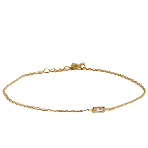 Minimalist S925 sterling silver birthstone bracelet with rectangular clear zircon