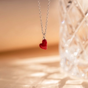 Collier Pendentif Cœur Rouge en Argent Sterling 925 pour Femme Mode Simple Émail Colle à Goutte Chaîne Clavicule Bijoux Cadeau