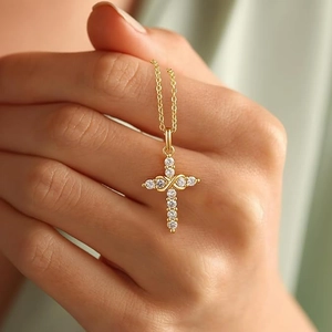 Minimalist S925 sterling silver golden infinity cross necklace with sparkling zircons