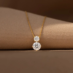925 Sterling Silver Double Zirconia Necklace For Women Minimalist Fashion Double Stone Pendant Jewelry Gift