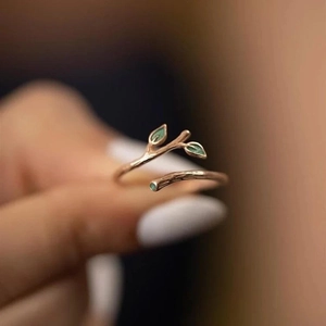925 Sterling Silver Tree Branch Leaf Open Ring For Women Enamel Green Leaves Adjustable Finger Ring Fashion Nature Jewelry