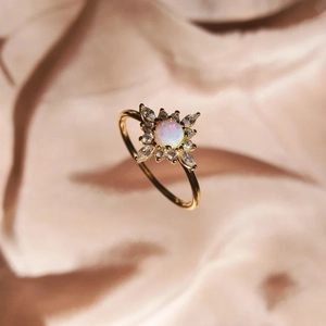 S925 Sterling Silver Gold Plated Star Flower Ring With Artificial Opal Rhinestones Fashion Geometric Finger Ring For Women