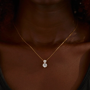 Elegant s925 silver gold-plated necklace featuring double round cubic zirconia stones