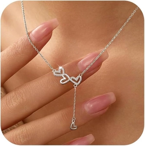 Collier pompon cœur en argent sterling S925 avec zircons au design élégant et minimaliste