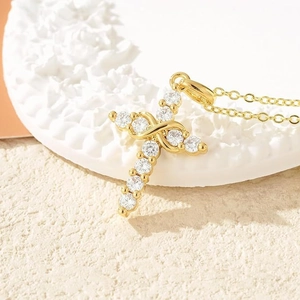 S925 Sterling Silver Infinity Cross Necklace For Women Minimalist Zirconia Inlaid Gold Silver Clavicle Chain Jewelry