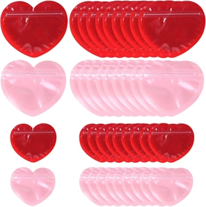 Heart Shaped PVC Resealable Jewelry Bags Small Gift Packaging Pouch For Valentine Wedding Party Favor Pink Red Plastic Storage Bag