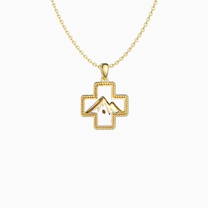Elegant gold S925 sterling silver cross necklace with mountain peak hollow design