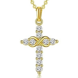 Elegant gold infinity cross necklace for women featuring sparkling white zircon stones